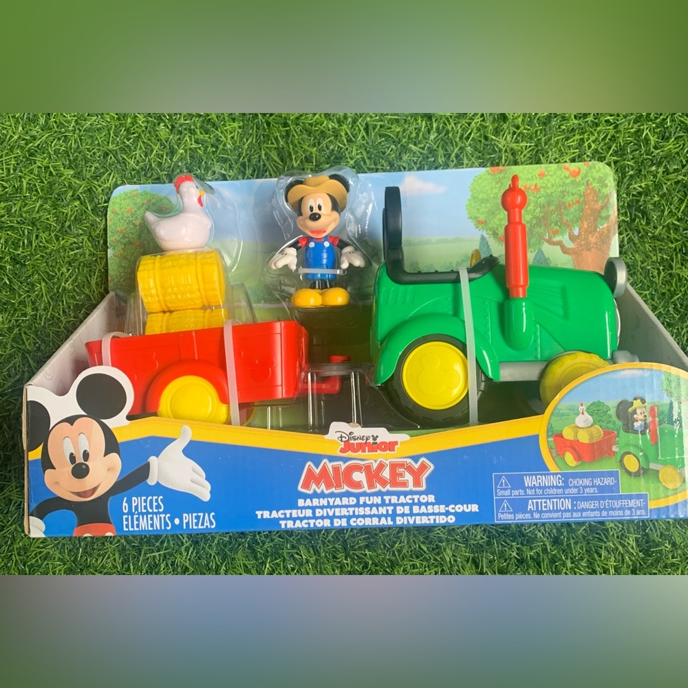 Disney Mickey Mouse Green Tractor with Red Trailer